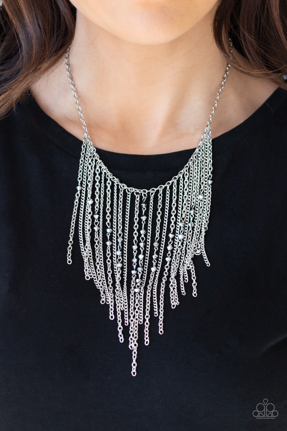 First Class Fringe Necklace (Blue, Silver)