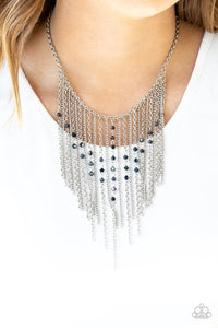 First Class Fringe Necklace (Blue, Silver)
