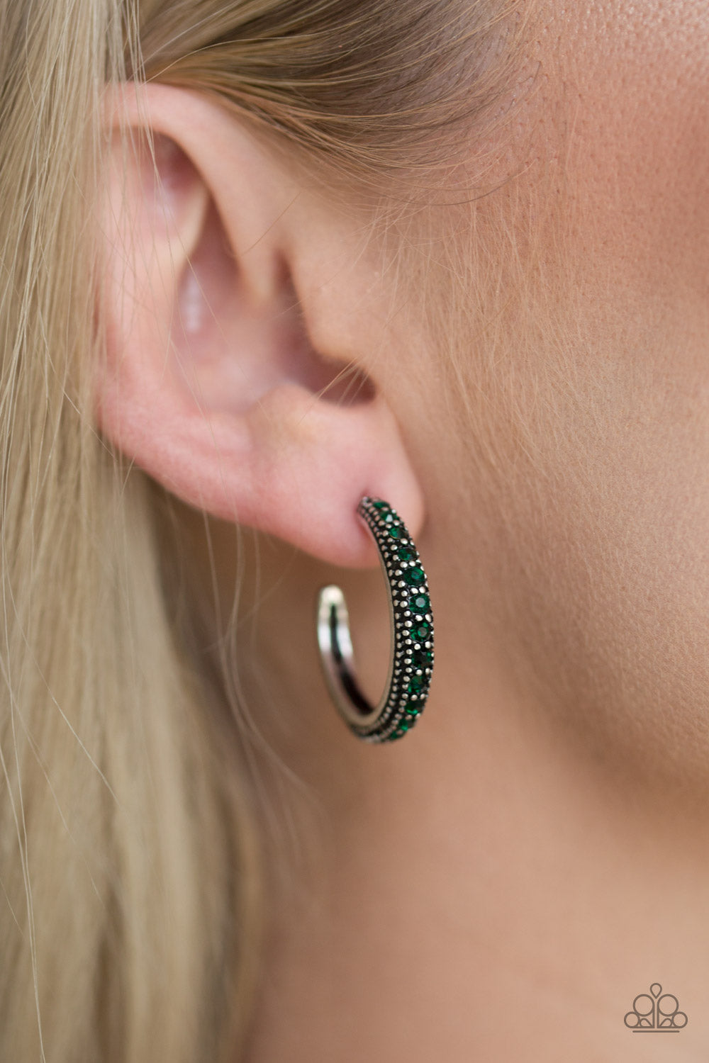Twinkling Tinseltown Hoop Green Earring