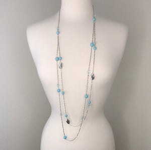Vintage Long beaded Light blue and silver Necklace