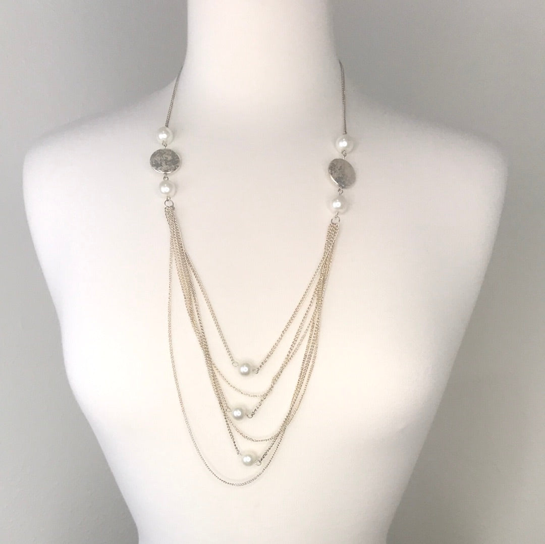 Vintage Layered Pearl and Silver Necklace